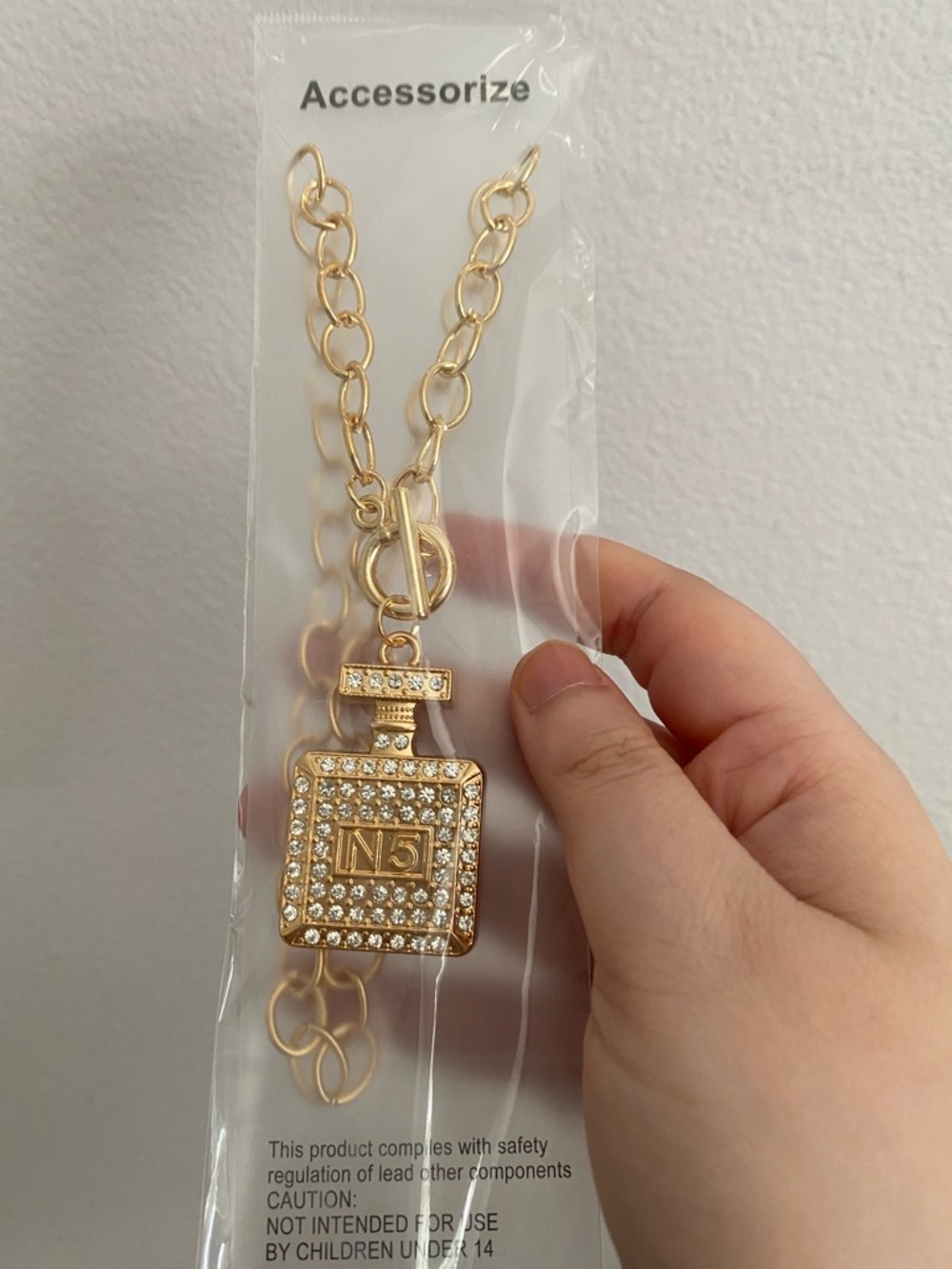 Accessorize Gold Crystal N5 Perfume Bottle Pendant Necklace